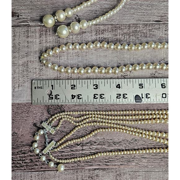 5 Piece PEARL JEWELRY Bundle Lot Vintage Necklace Brooch Bracelet Costume GIFT - Picture 3 of 10